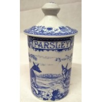 SPODE BLUE ROOM SPICE OR HERB JAR – PARSLEY – AESOP’S FABLES PATTERN